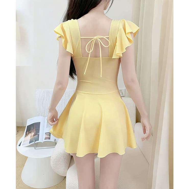 フリル袖ミニワンピ水着 大人可愛いリボン付き ウエストシャーリング水着 | SUNSHINE CLOSET | 詳細画像18 