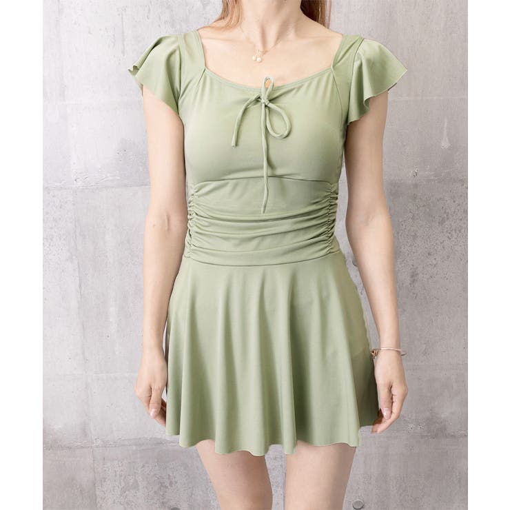 フリル袖ミニワンピ水着 大人可愛いリボン付き ウエストシャーリング水着 | SUNSHINE CLOSET | 詳細画像19 