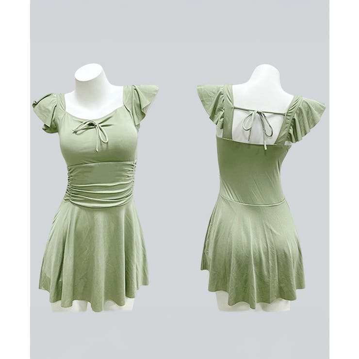 フリル袖ミニワンピ水着 大人可愛いリボン付き ウエストシャーリング水着 | SUNSHINE CLOSET | 詳細画像20 