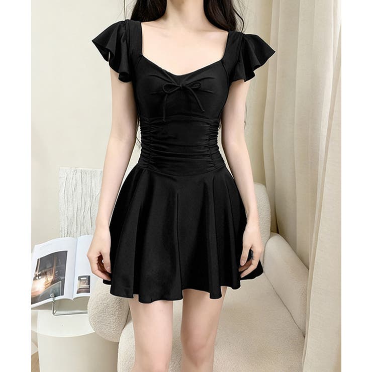 フリル袖ミニワンピ水着 大人可愛いリボン付き ウエストシャーリング水着 | SUNSHINE CLOSET | 詳細画像6 