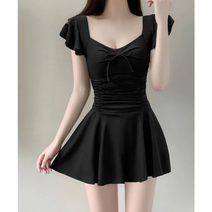 フリル袖ミニワンピ水着 大人可愛いリボン付き ウエストシャーリング水着 | SUNSHINE CLOSET | 詳細画像7 