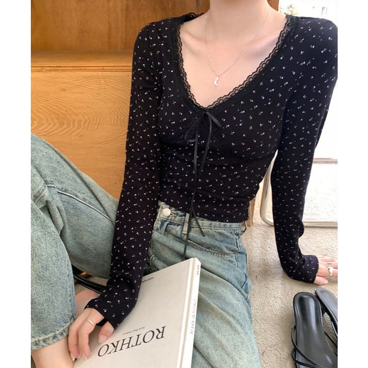 ショート丈インナートップス 小花柄と無地 リブTシャツ | SUNSHINE CLOSET | 詳細画像14 