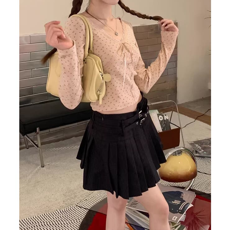 ショート丈インナートップス 小花柄と無地 リブTシャツ | SUNSHINE CLOSET | 詳細画像18 