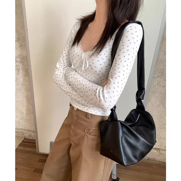 ショート丈インナートップス 小花柄と無地 リブTシャツ | SUNSHINE CLOSET | 詳細画像2 