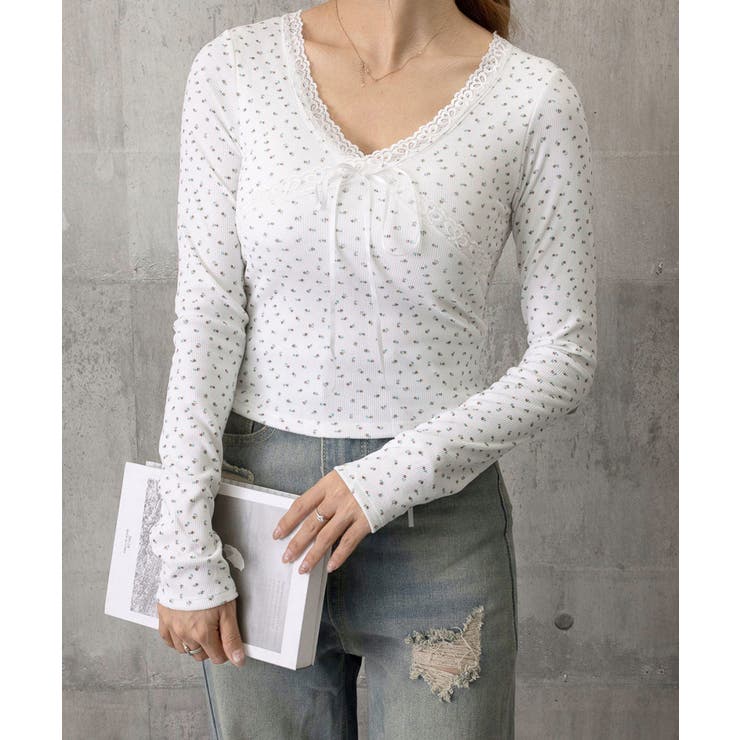 ショート丈インナートップス 小花柄と無地 リブTシャツ | SUNSHINE CLOSET | 詳細画像20 