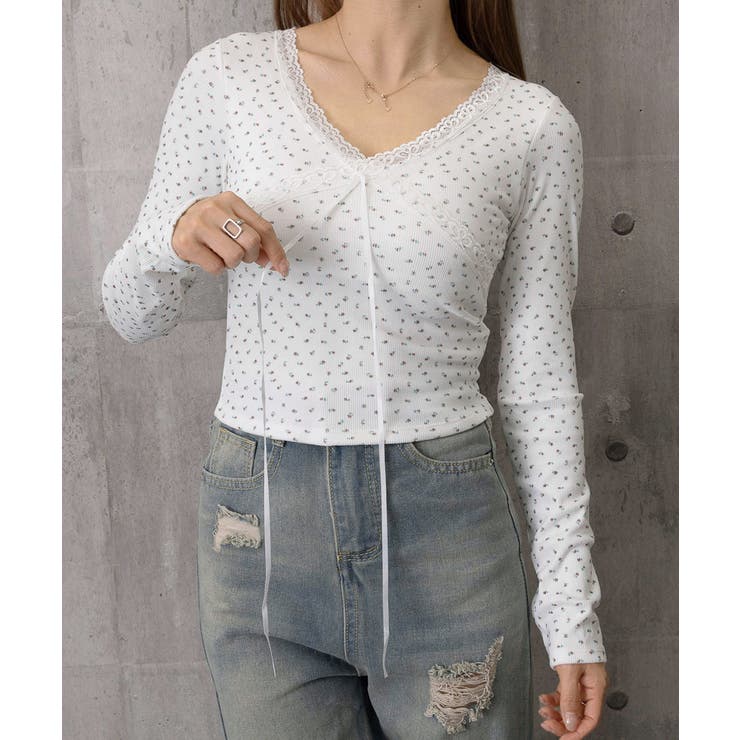 ショート丈インナートップス 小花柄と無地 リブTシャツ | SUNSHINE CLOSET | 詳細画像21 