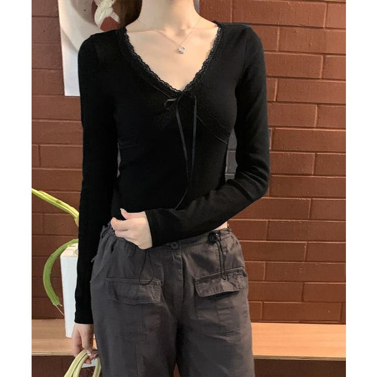 ショート丈インナートップス 小花柄と無地 リブTシャツ | SUNSHINE CLOSET | 詳細画像4 