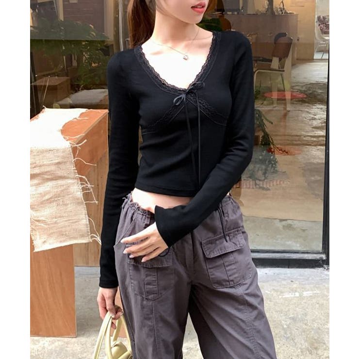 ショート丈インナートップス 小花柄と無地 リブTシャツ | SUNSHINE CLOSET | 詳細画像7 