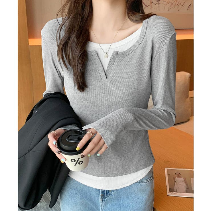 レイヤード風Tシャツ スリットネック秋服 | SUNSHINE CLOSET | 詳細画像1 