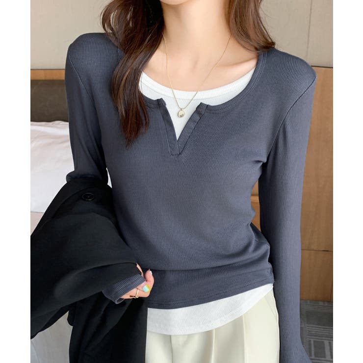 レイヤード風Tシャツ スリットネック秋服 | SUNSHINE CLOSET | 詳細画像10 