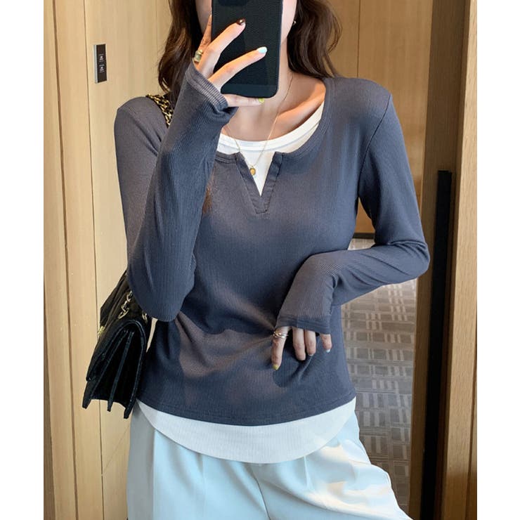 レイヤード風Tシャツ スリットネック秋服 | SUNSHINE CLOSET | 詳細画像12 
