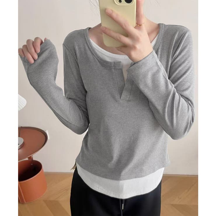 レイヤード風Tシャツ スリットネック秋服 | SUNSHINE CLOSET | 詳細画像5 