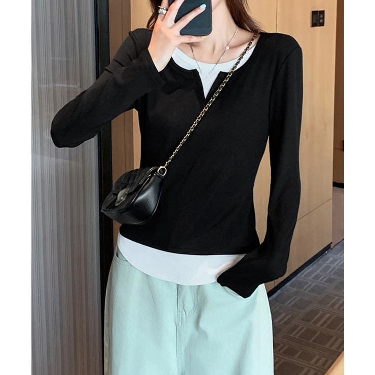 レイヤード風Tシャツ スリットネック秋服 | SUNSHINE CLOSET | 詳細画像6 