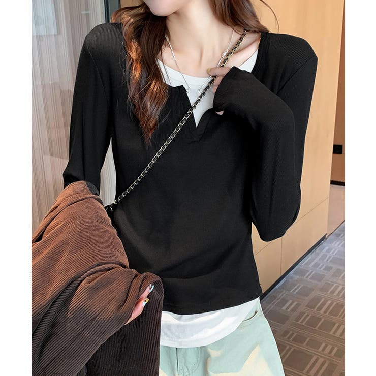 レイヤード風Tシャツ スリットネック秋服 | SUNSHINE CLOSET | 詳細画像7 