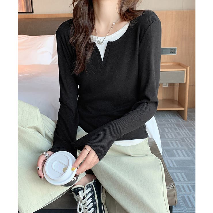 レイヤード風Tシャツ スリットネック秋服 | SUNSHINE CLOSET | 詳細画像8 
