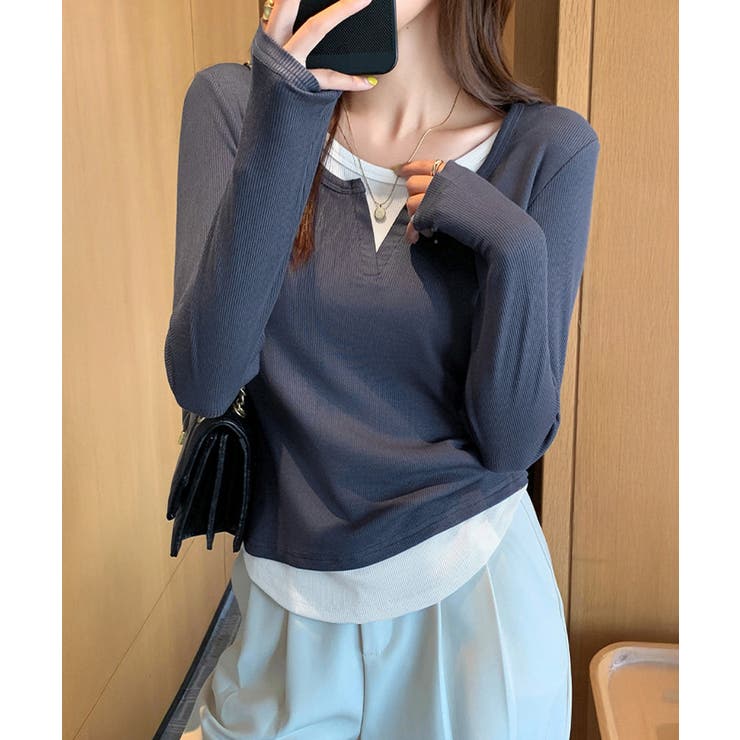 レイヤード風Tシャツ スリットネック秋服 | SUNSHINE CLOSET | 詳細画像9 