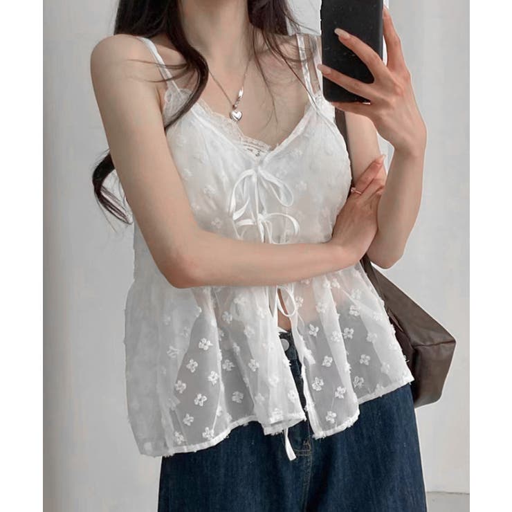 フロントリボンシアーキャミソール レイヤードトップス体型カバー きれいめカジュア… | SUNSHINE CLOSET | 詳細画像2 