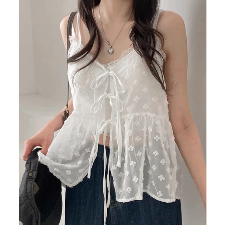 フロントリボンシアーキャミソール レイヤードトップス体型カバー きれいめカジュア… | SUNSHINE CLOSET | 詳細画像3 