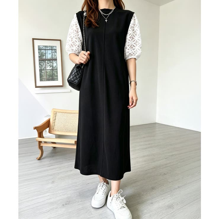 大人の抜け感ワンピレディース 体型カバー 立体花柄レース袖切替ワンピ春夏 | SUNSHINE CLOSET | 詳細画像10 