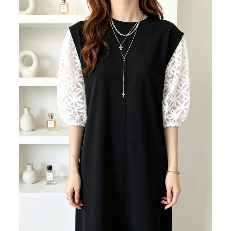 大人の抜け感ワンピレディース 体型カバー 立体花柄レース袖切替ワンピ春夏 | SUNSHINE CLOSET | 詳細画像11 