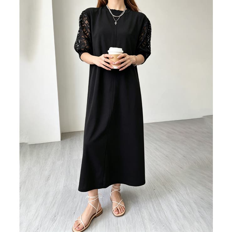 大人の抜け感ワンピレディース 体型カバー 立体花柄レース袖切替ワンピ春夏 | SUNSHINE CLOSET | 詳細画像16 