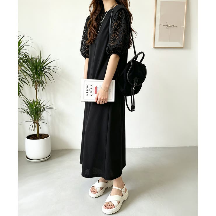 大人の抜け感ワンピレディース 体型カバー 立体花柄レース袖切替ワンピ春夏 | SUNSHINE CLOSET | 詳細画像17 