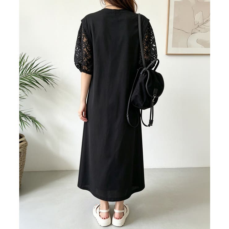 大人の抜け感ワンピレディース 体型カバー 立体花柄レース袖切替ワンピ春夏 | SUNSHINE CLOSET | 詳細画像18 