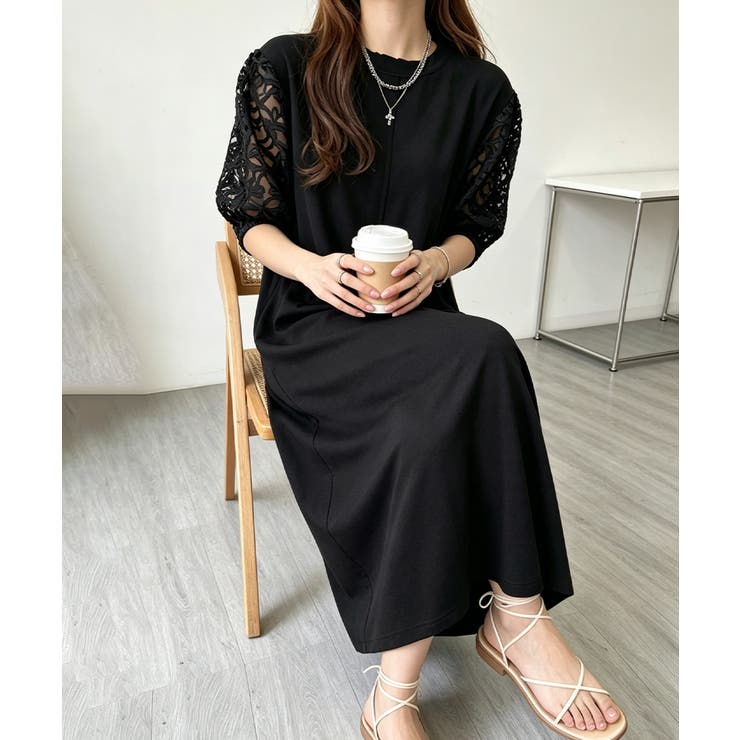 大人の抜け感ワンピレディース 体型カバー 立体花柄レース袖切替ワンピ春夏 | SUNSHINE CLOSET | 詳細画像19 
