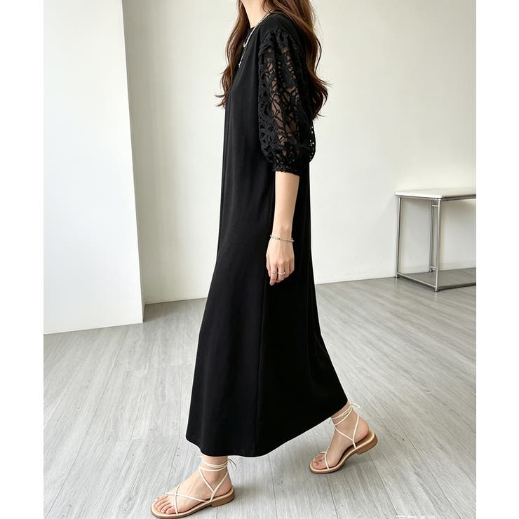 大人の抜け感ワンピレディース 体型カバー 立体花柄レース袖切替ワンピ春夏 | SUNSHINE CLOSET | 詳細画像21 