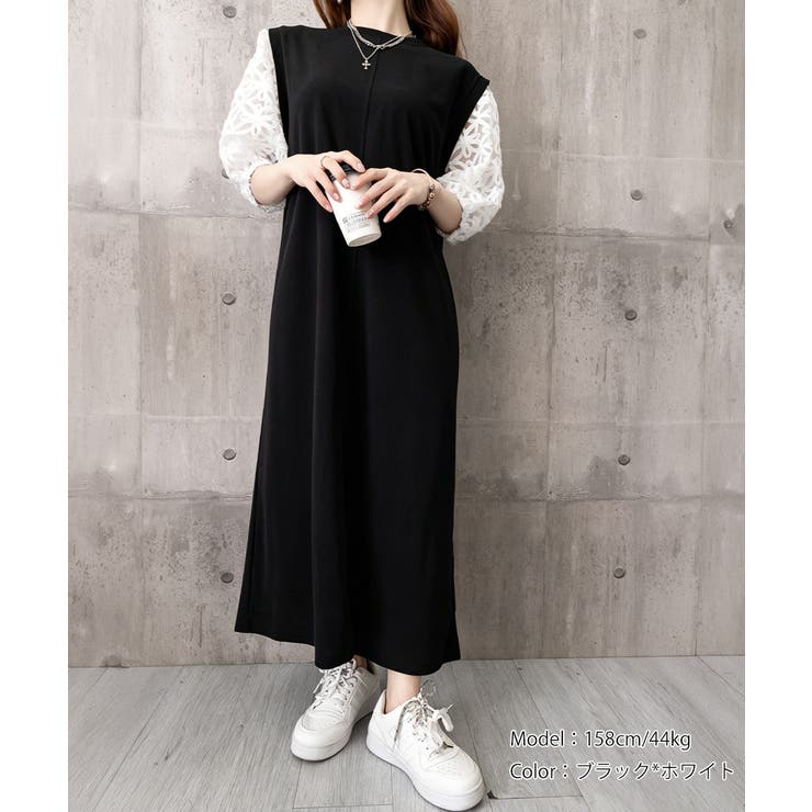 大人の抜け感ワンピレディース 体型カバー 立体花柄レース袖切替ワンピ春夏 | SUNSHINE CLOSET | 詳細画像24 