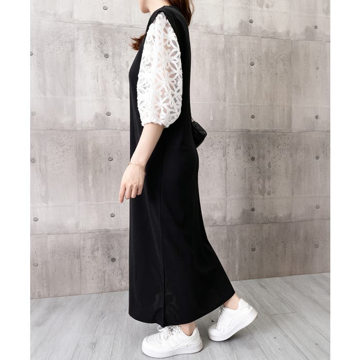 大人の抜け感ワンピレディース 体型カバー 立体花柄レース袖切替ワンピ春夏 | SUNSHINE CLOSET | 詳細画像26 