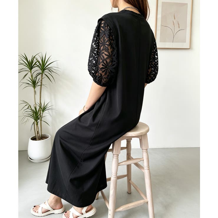 大人の抜け感ワンピレディース 体型カバー 立体花柄レース袖切替ワンピ春夏 | SUNSHINE CLOSET | 詳細画像9 