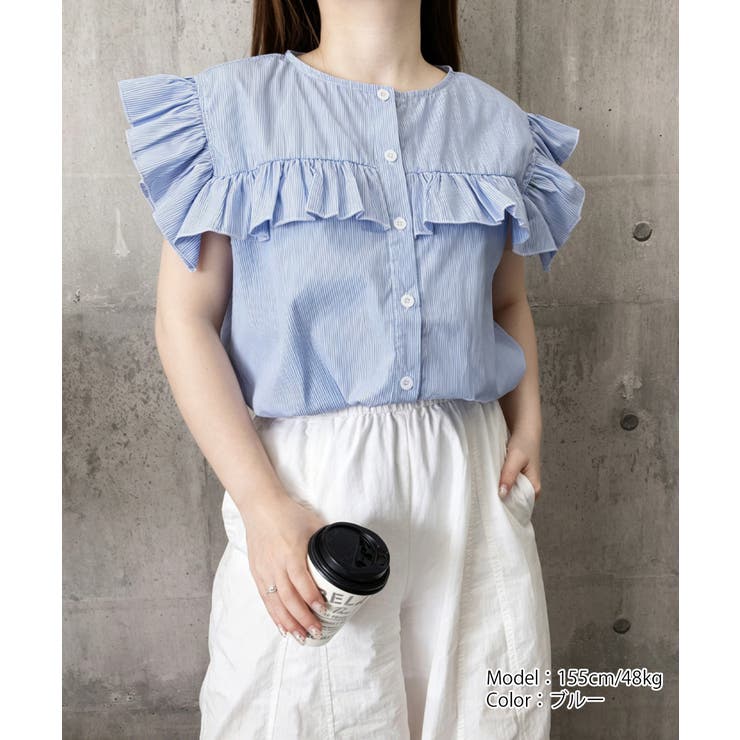 大人可愛いストライプシャツ きれいめフェミニン フレンチスリーブブラウス | SUNSHINE CLOSET | 詳細画像25 