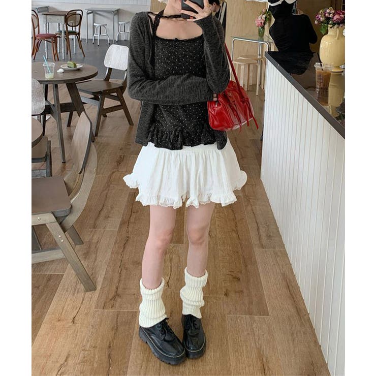 可愛い韓国風セットアップ フリルドット柄キャミソール 長袖カーディガン冷房対策 | SUNSHINE CLOSET | 詳細画像11 