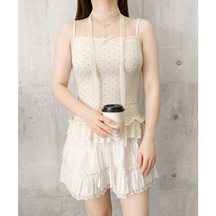 可愛い韓国風セットアップ フリルドット柄キャミソール 長袖カーディガン冷房対策 | SUNSHINE CLOSET | 詳細画像16 