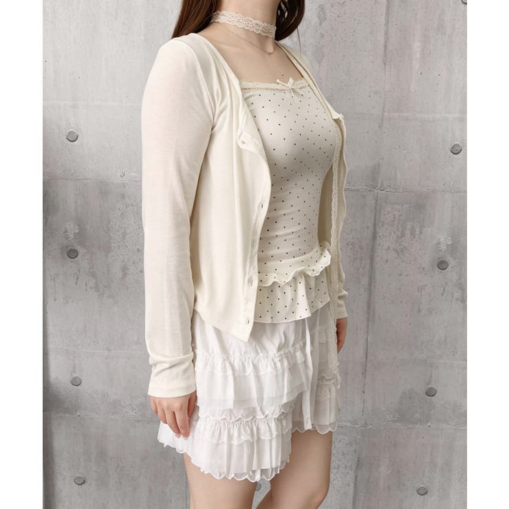 可愛い韓国風セットアップ フリルドット柄キャミソール 長袖カーディガン冷房対策 | SUNSHINE CLOSET | 詳細画像17 