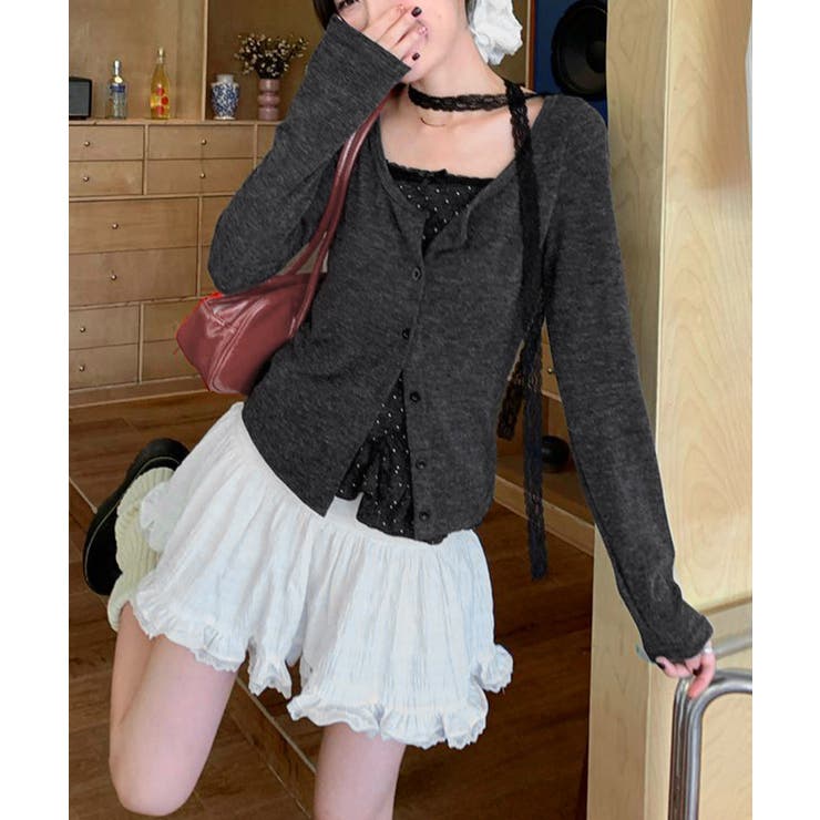 可愛い韓国風セットアップ フリルドット柄キャミソール 長袖カーディガン冷房対策 | SUNSHINE CLOSET | 詳細画像3 