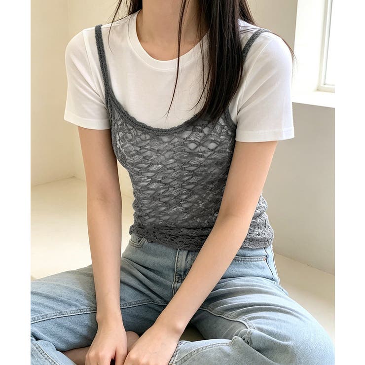 花柄レースインナー シースルーキャミ ビスチェ風トップス透け感 | SUNSHINE CLOSET | 詳細画像11 