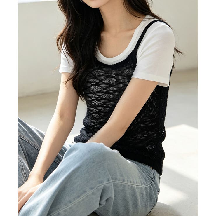 花柄レースインナー シースルーキャミ ビスチェ風トップス透け感 | SUNSHINE CLOSET | 詳細画像9 