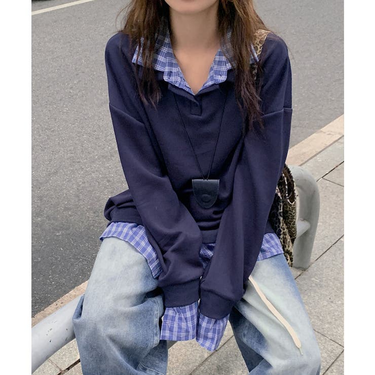 襟付きトレーナービッグシルエットスウェットトップス オーバーサイズ レディース重… | SUNSHINE CLOSET | 詳細画像1 