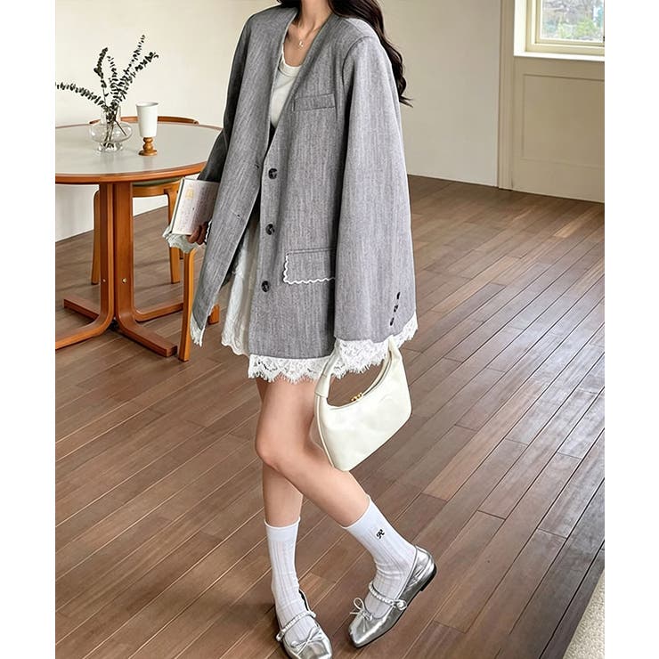 上品フェミニンミドル丈ジャケットウエストマークベルト付ノーカラー羽織り大人可愛い… | SUNSHINE CLOSET | 詳細画像10 