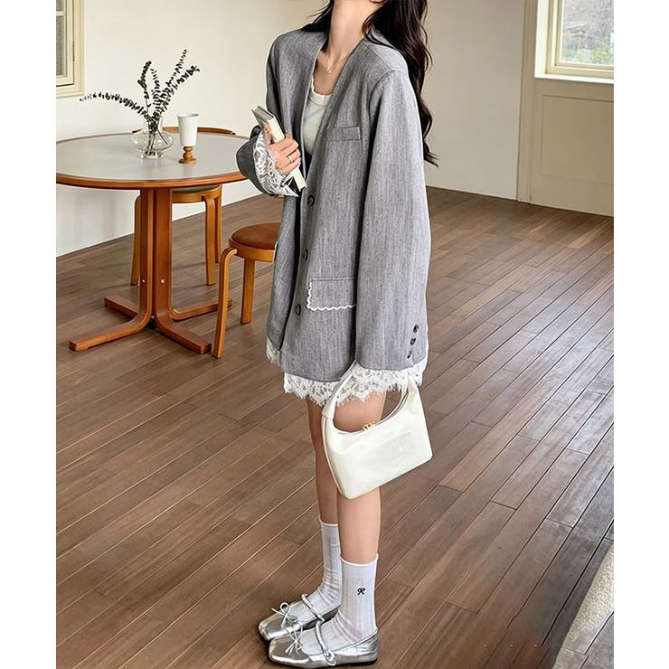 上品フェミニンミドル丈ジャケットウエストマークベルト付ノーカラー羽織り大人可愛い… | SUNSHINE CLOSET | 詳細画像11 