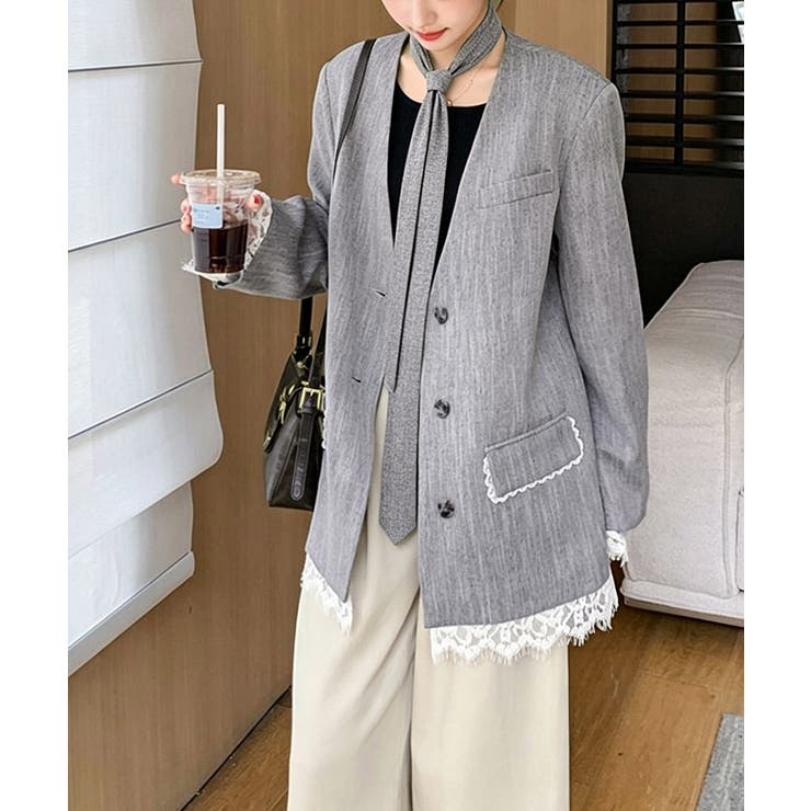 上品フェミニンミドル丈ジャケットウエストマークベルト付ノーカラー羽織り大人可愛い… | SUNSHINE CLOSET | 詳細画像13 
