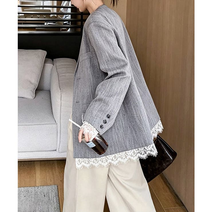 上品フェミニンミドル丈ジャケットウエストマークベルト付ノーカラー羽織り大人可愛い… | SUNSHINE CLOSET | 詳細画像16 