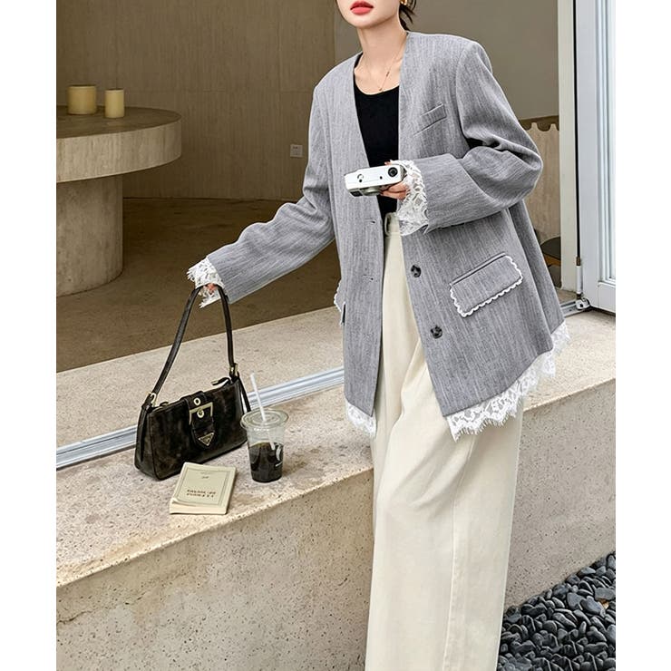 上品フェミニンミドル丈ジャケットウエストマークベルト付ノーカラー羽織り大人可愛い… | SUNSHINE CLOSET | 詳細画像18 