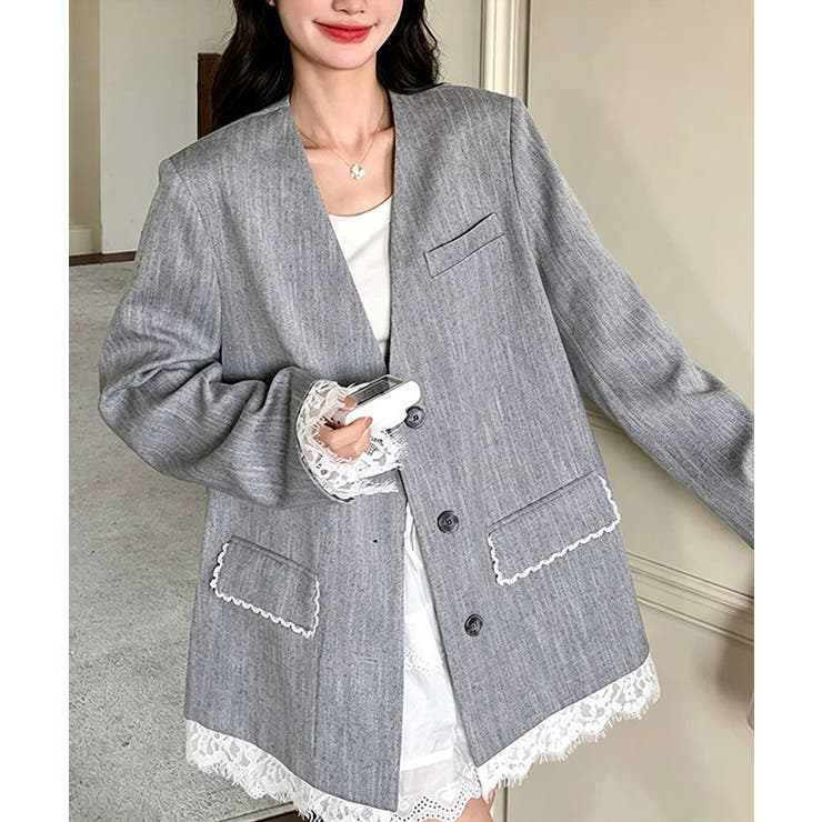 上品フェミニンミドル丈ジャケットウエストマークベルト付ノーカラー羽織り大人可愛い… | SUNSHINE CLOSET | 詳細画像2 