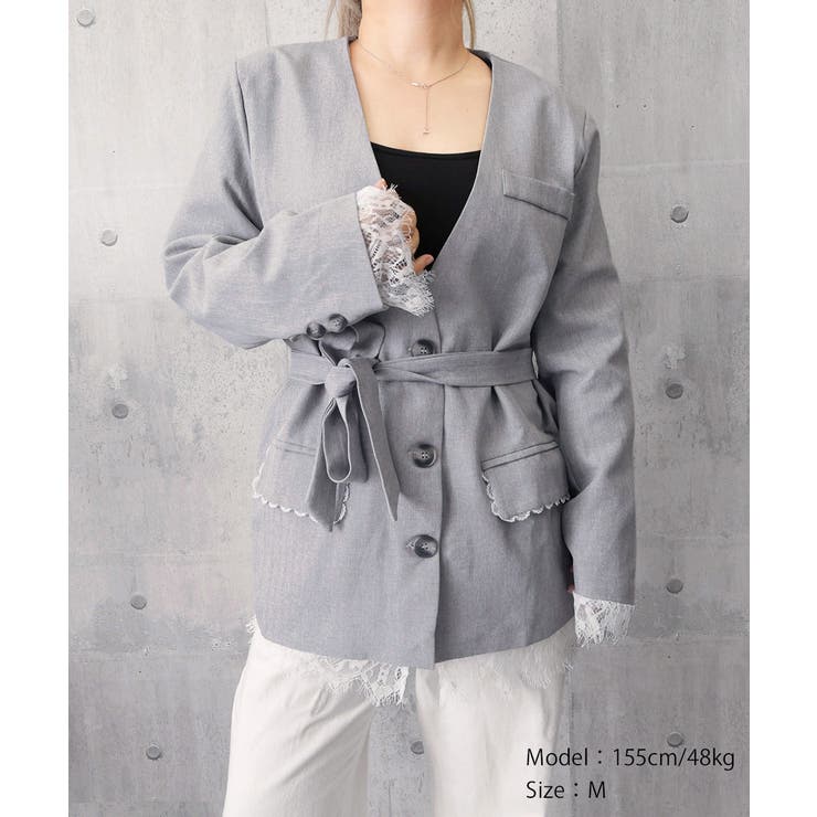 上品フェミニンミドル丈ジャケットウエストマークベルト付ノーカラー羽織り大人可愛い… | SUNSHINE CLOSET | 詳細画像22 