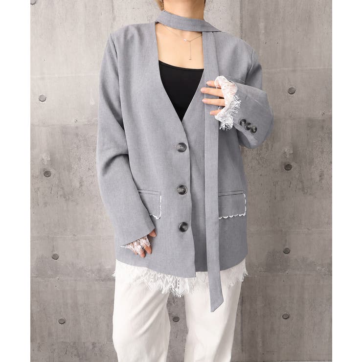 上品フェミニンミドル丈ジャケットウエストマークベルト付ノーカラー羽織り大人可愛い… | SUNSHINE CLOSET | 詳細画像23 