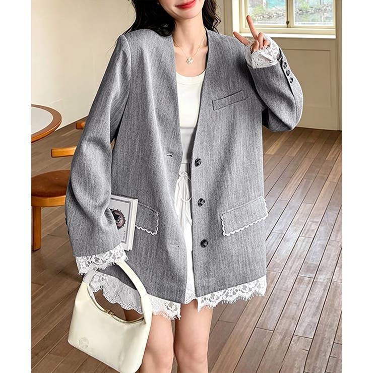 上品フェミニンミドル丈ジャケットウエストマークベルト付ノーカラー羽織り大人可愛い… | SUNSHINE CLOSET | 詳細画像3 