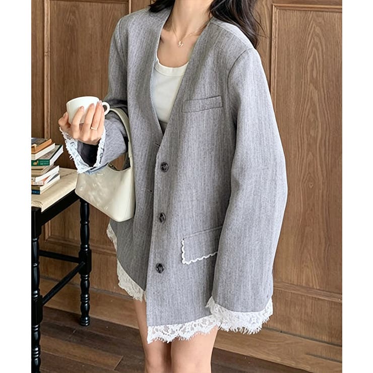 上品フェミニンミドル丈ジャケットウエストマークベルト付ノーカラー羽織り大人可愛い… | SUNSHINE CLOSET | 詳細画像6 
